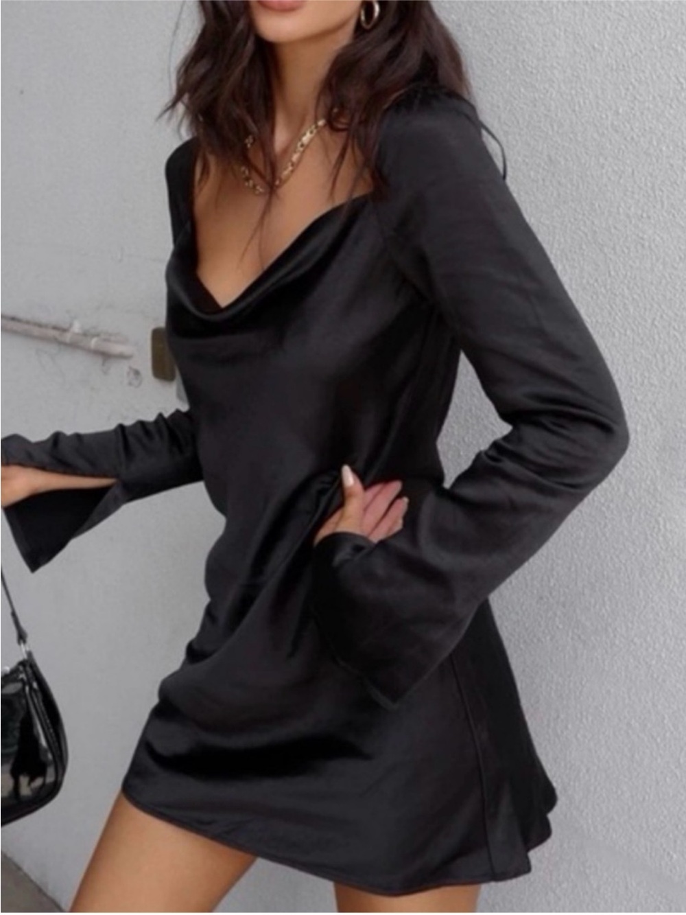 Princess Polly Black Satin Long Sleeve Dress